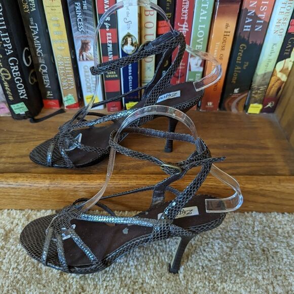 zigisoho brown strappy faux snakeskin high heel sandals sz 7 euc - Picture 3 of 7